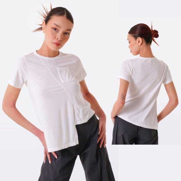 New NWOT Lurdes Bergada Asymmetric Hem Short Sleeve T-Shirt White Small Tee Top - Picture 4 of 10